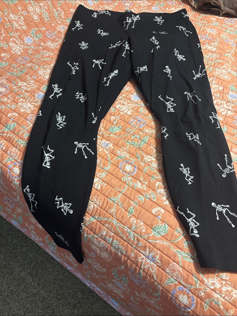Lane Bryant Black Leggings with White Skeleton Pattern